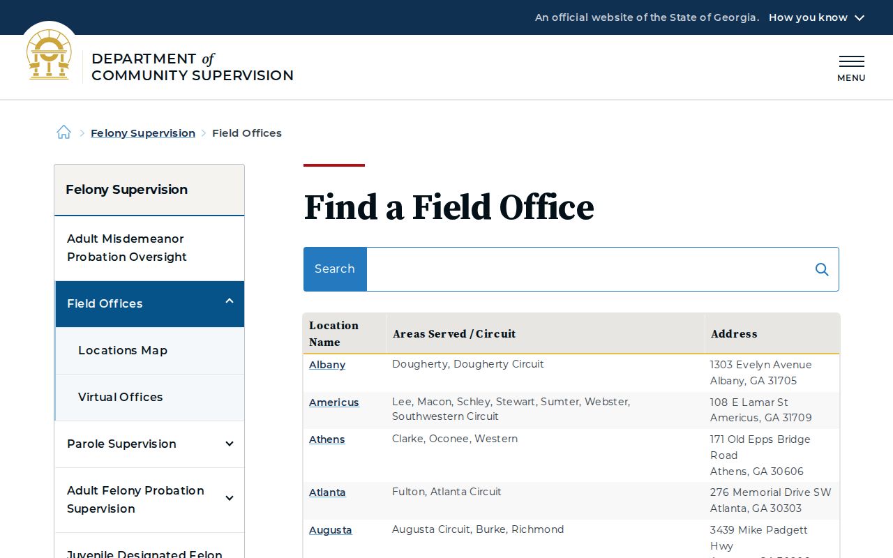 Warren County parole and probation Thomson DCS field office listing