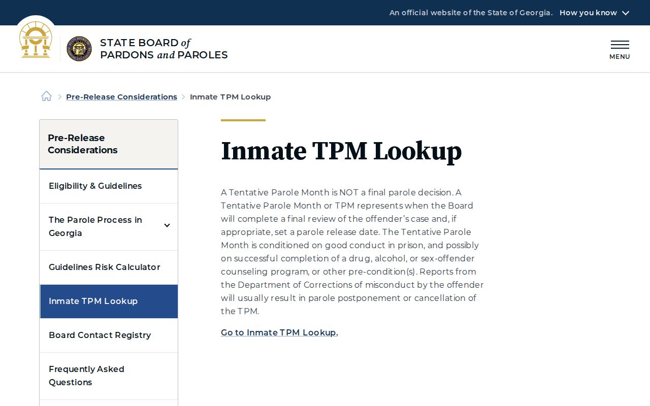 Warren County release date lookup and Georgia Tentative Parole Month explanation